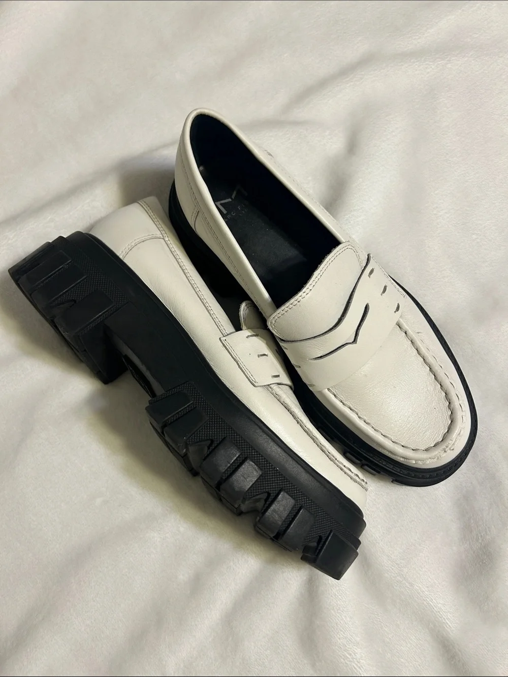 White Leather Platform Penny Loafers